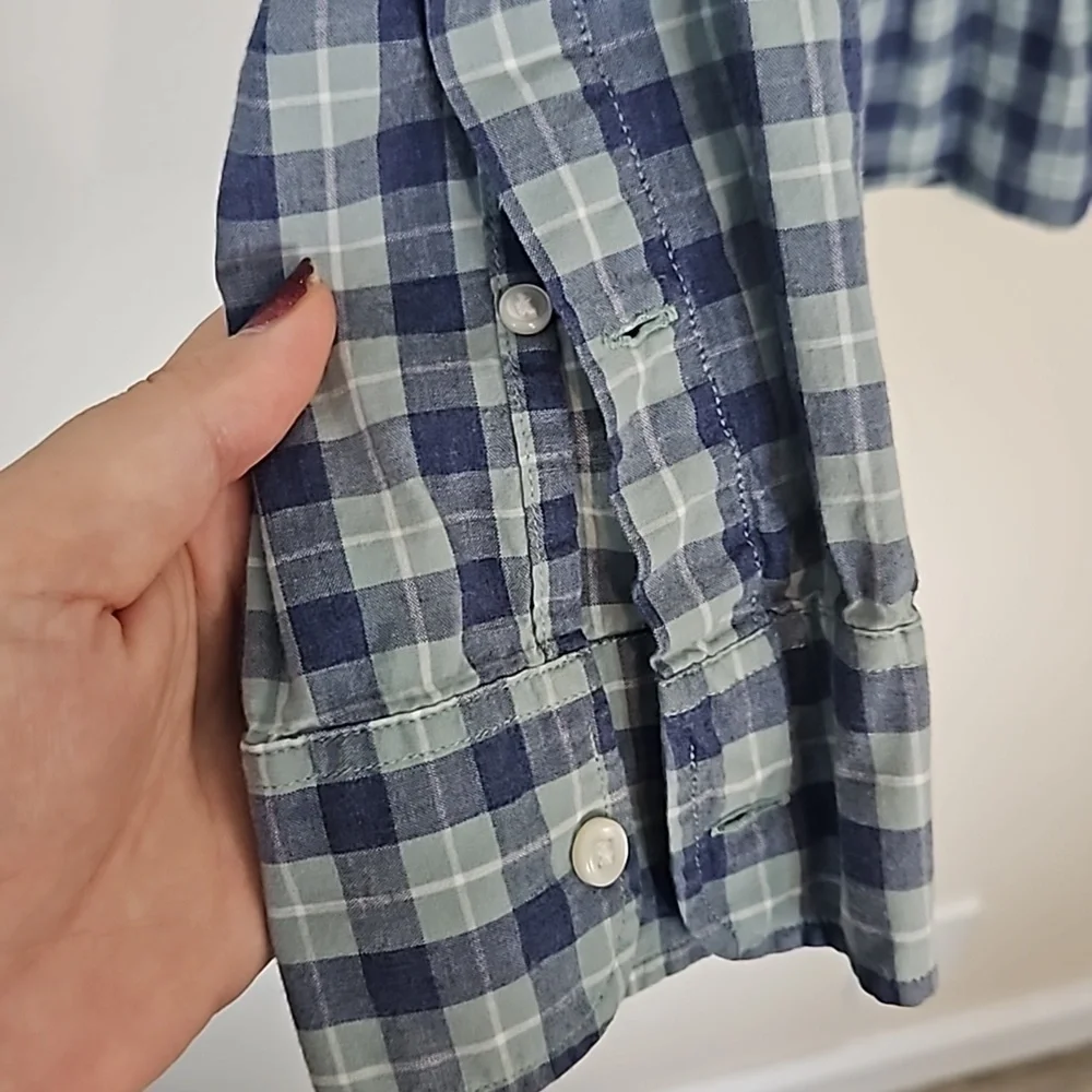 J Crew Blue White Plaid Dress Shirt Slim Fit Extra Large